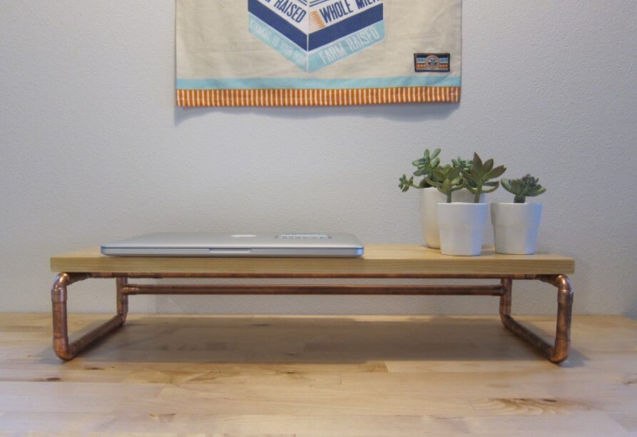 21 DIY Monitor Stand Ideas to Revamp Your Workspace – DIY Industrial Monitor Stand from Wood and Copper Pipe DIY Industrial Monitor Stand from Wood and Copper Pipe