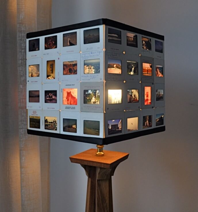 45 Creative DIY Lamp Shade Ideas to Brighten Your Decor – DIY Lamp Shade from Vintage Photo Slides DIY Lamp Shade from Vintage Photo Slides