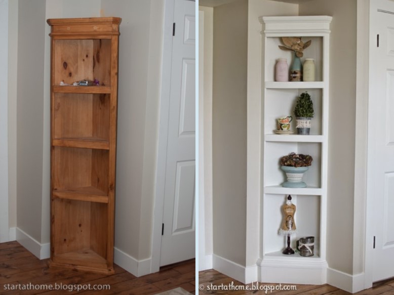 DIY Attached Corner Shelf Before After