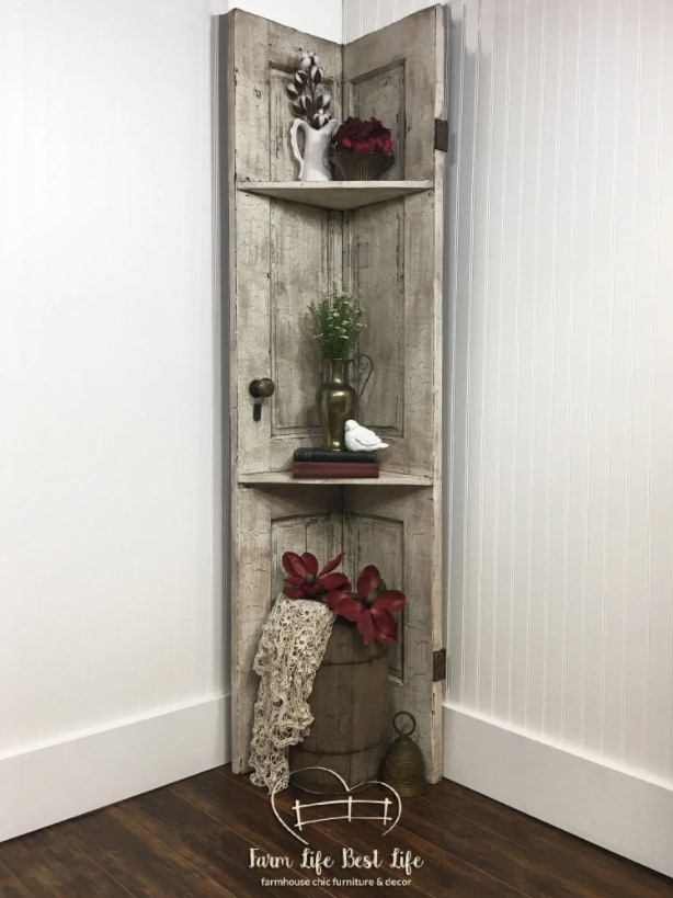 DIY Corner Shelves from Old Door