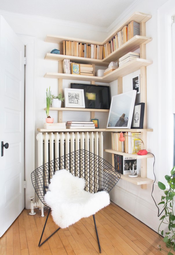40 Diy Corner Shelves Ideas To Fix Your, Building Bookcase Around Radiator
