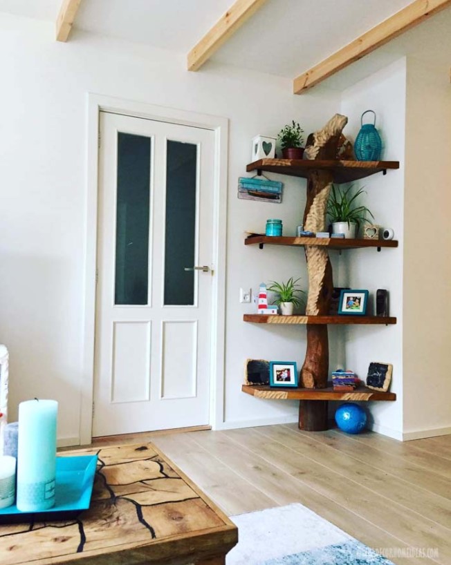 40 DIY Corner Shelves Ideas to Fix Your Awkward Corner – DIY Corner Tree Bookshelf DIY Corner Tree Bookshelf