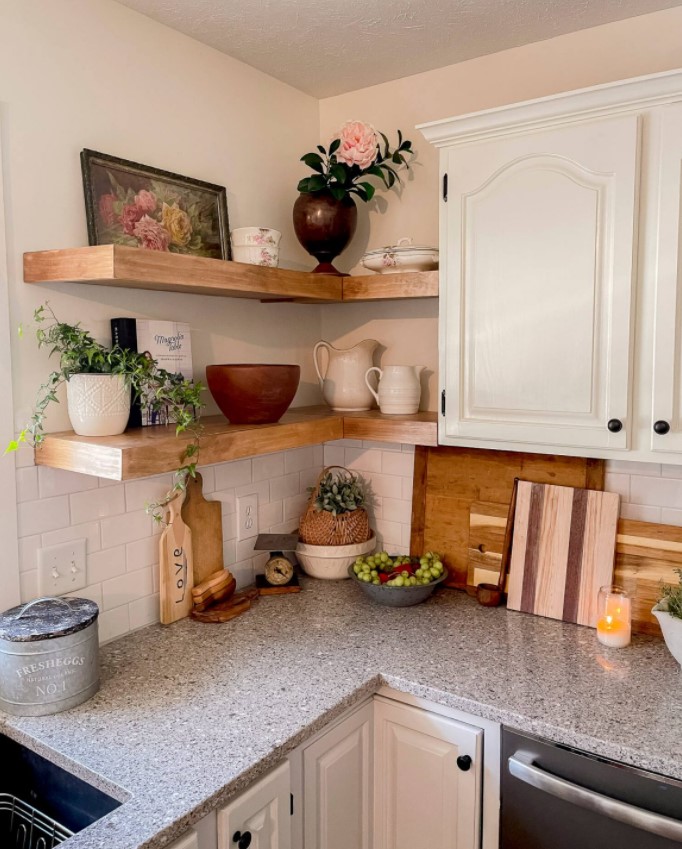 40 DIY Corner Shelves Ideas to Fix Your Awkward Corner – DIY Floating Kitchen Shelves DIY Floating Kitchen Shelves