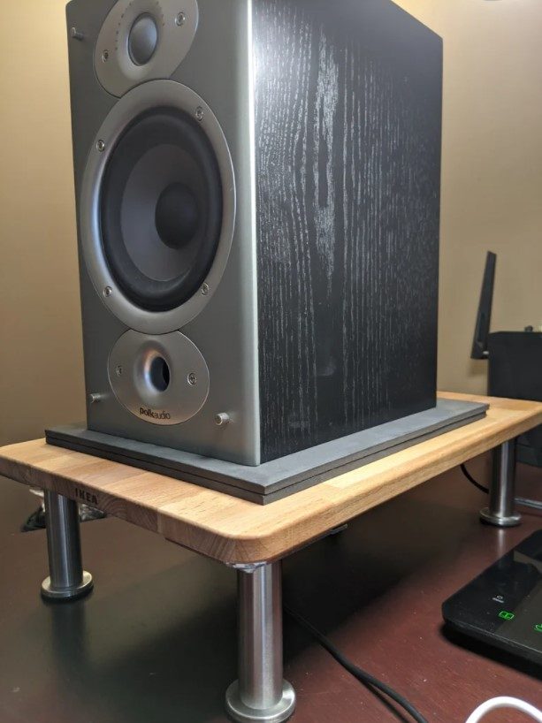 17 DIY Speaker Stand Ideas to Maximize Your Audio Experience – DIY IKEA Hack Speaker Stand from SKOGSTA Chopping Board and CAPITA Legs DIY IKEA Hack Speaker Stand from SKOGSTA Chopping Board and CAPITA Legs