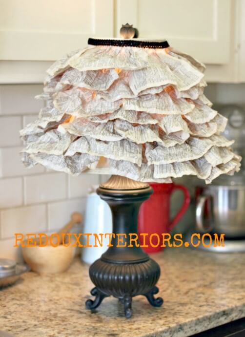 45 Creative DIY Lamp Shade Ideas to Brighten Your Decor – DIY Lampshade from Book Pages DIY Lampshade from Book Pages