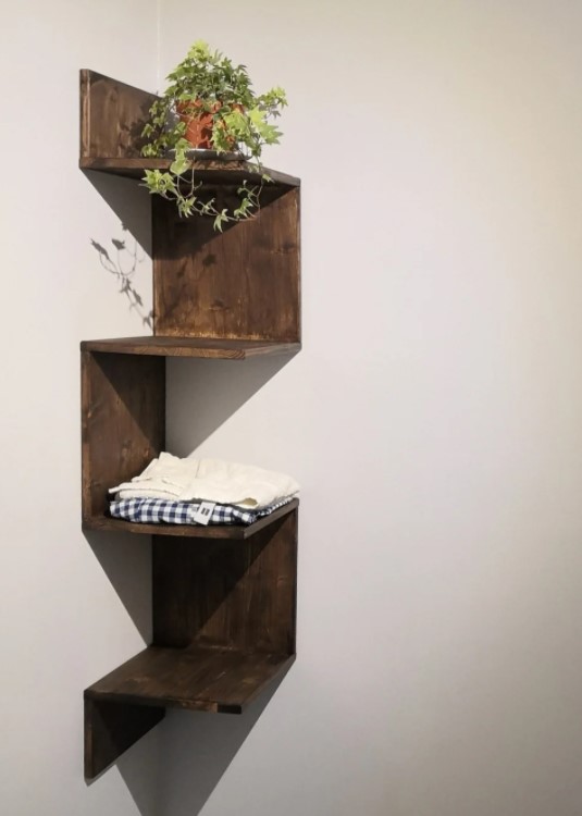 40 DIY Corner Shelves Ideas to Fix Your Awkward Corner – DIY Zig zag Corner Shelves DIY Zig zag Corner Shelves