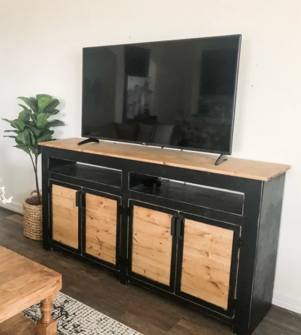 25 DIY TV Stand Ideas That Will Transform Your Living Room – DIY 4 DOOR MEDIA CONSOLE DIY 4 DOOR MEDIA CONSOLE