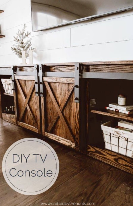 DIY Farmhouse TV Console with Sliding Barn Doors