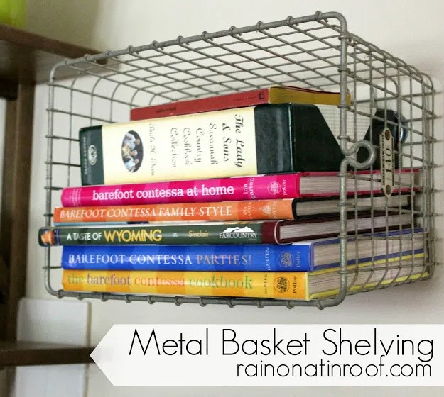 DIY Metal Basket Shelving With Old Locker Baskets