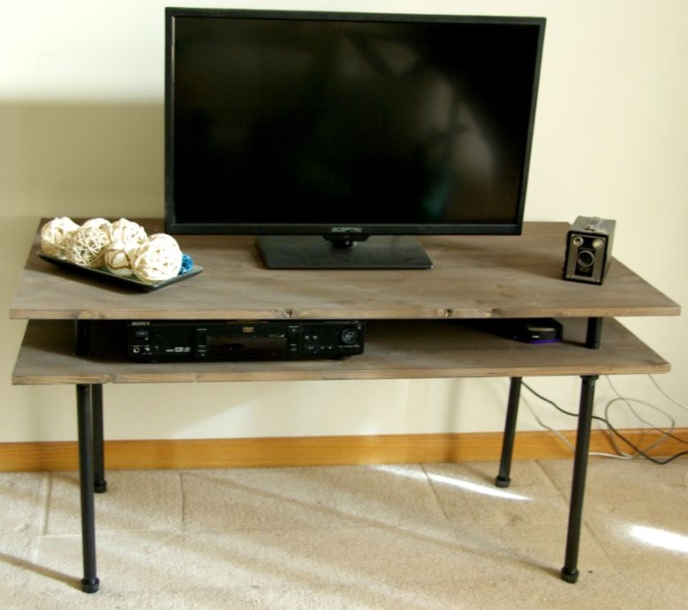 25 DIY TV Stand Ideas That Will Transform Your Living Room – DIY TV Stand – A Blend Of Industrial Rustic And Modern DIY TV Stand – A Blend Of Industrial Rustic And Modern