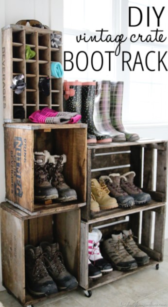 DIY VINTAGE CRATE BOOT RACK