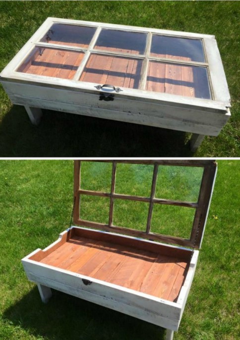 25 DIY Display Case Ideas to Show Your Favorite Stuff – DIY Wood Pallet Window Coffee Table DIY Wood Pallet Window Coffee Table