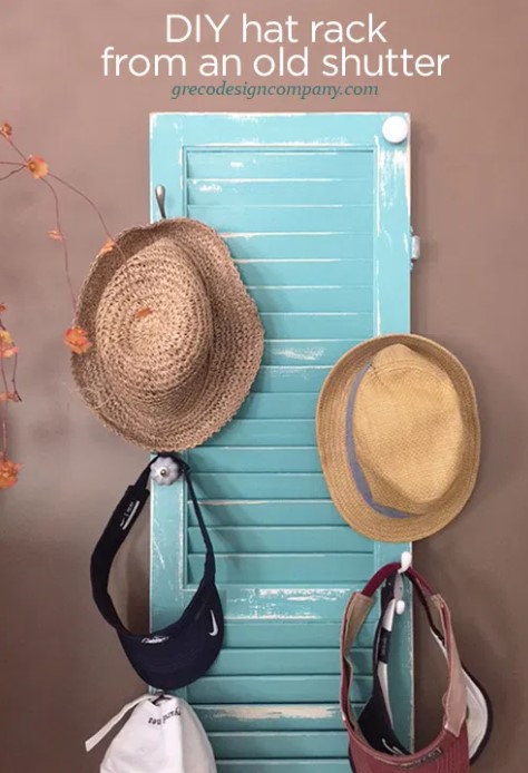 DIY hat rack from an old shutter