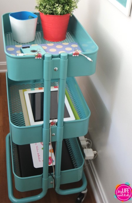 DIY charging station from utility cart