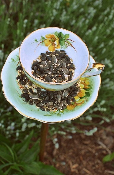 Homemade Bird Feeder from Vintage Teacups