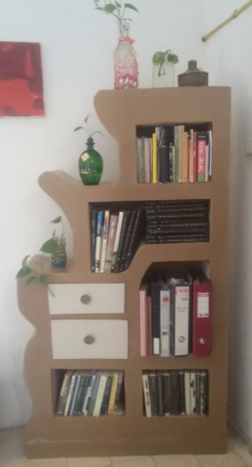 Recycled Cardboard Bookshelf Laser Cut and Handwork