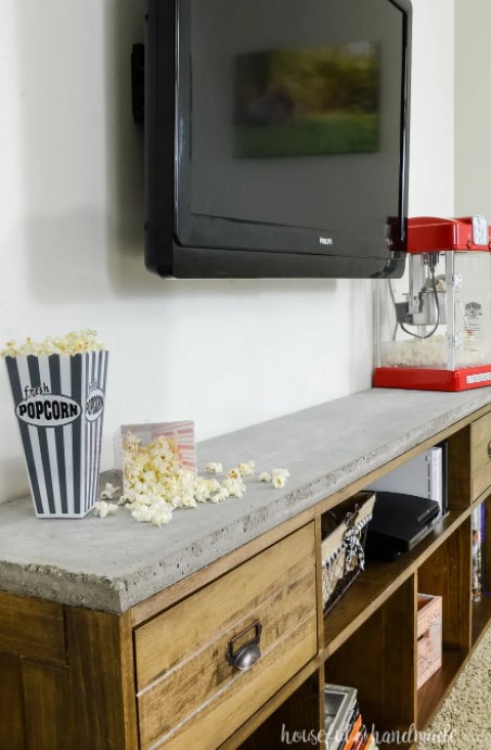 Rustic TV Stand with Concrete Top