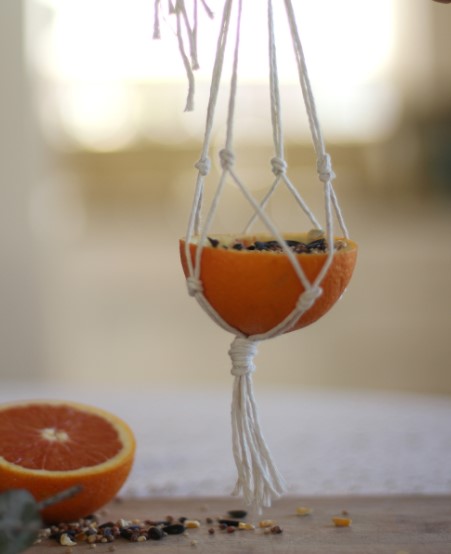 Simple Macrame Orange Bird Feeder