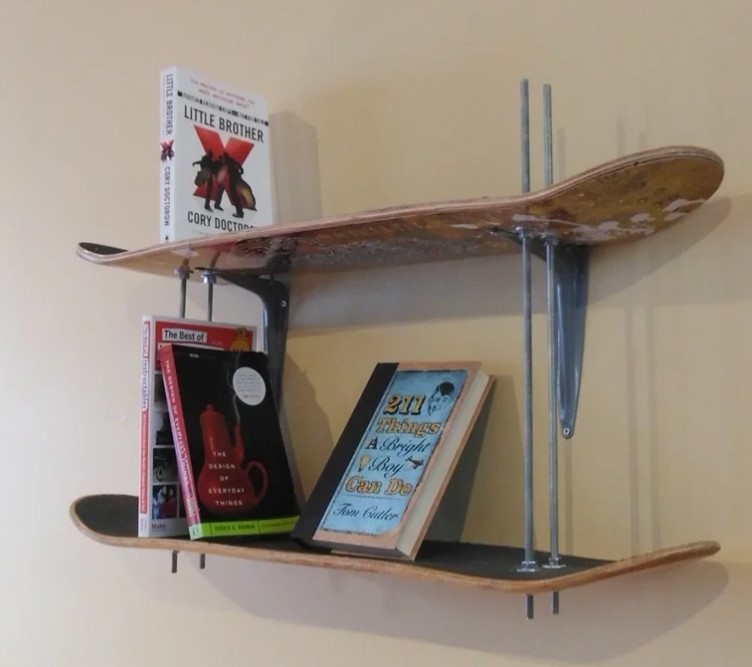 47 DIY Bookshelf Ideas That Will Redefine Your Reading Space – Skateboard Bookshelf Skateboard Bookshelf