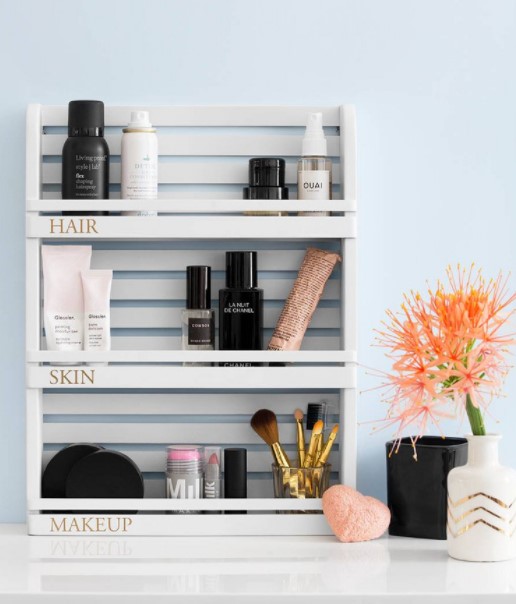a simple spice rack into a makeup organizer