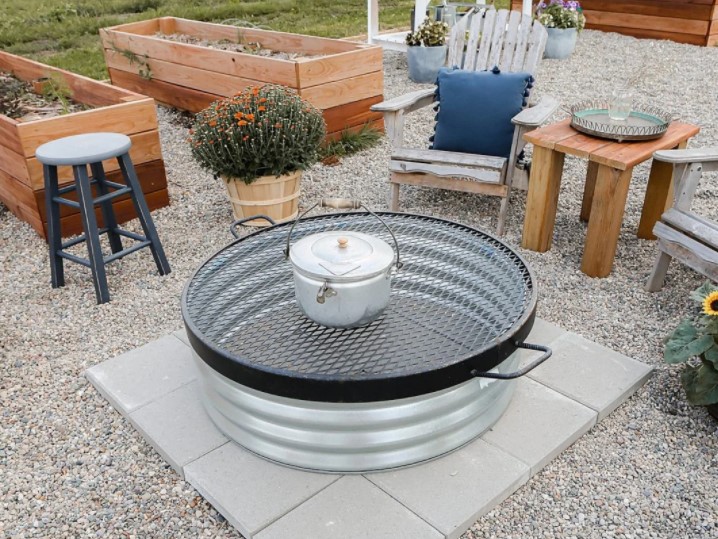 diy fire pit from metal fire ring and cooking grate