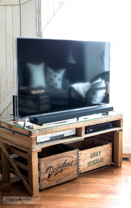 25 DIY TV Stand Ideas That Will Transform Your Living Room – rustic TV stand made from a pallet rustic TV stand made from a pallet