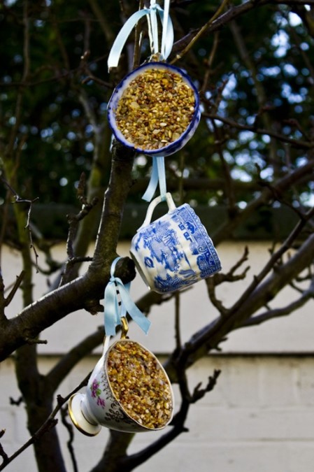 vintage teacup bird feeders