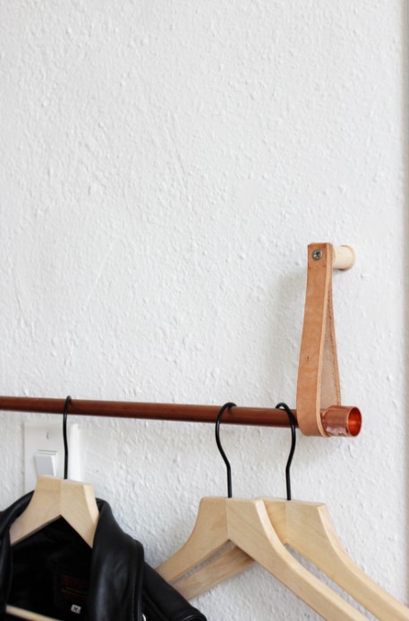 DIY Copper and Leather Hanging Clothing Rack