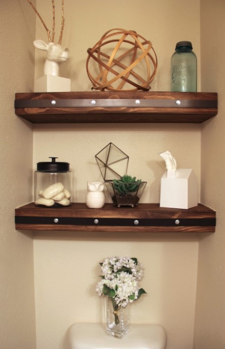 25 DIY Floating Shelves Designs That Will Enhance Your Space – DIY FLOATING SHELVES WITH FAUX RIVETS DIY FLOATING SHELVES WITH FAUX RIVETS