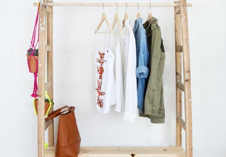 25 Best DIY Clothes Rack Ideas (Simple & Affordable) – DIY Ladder Wardrobe DIY Ladder Wardrobe
