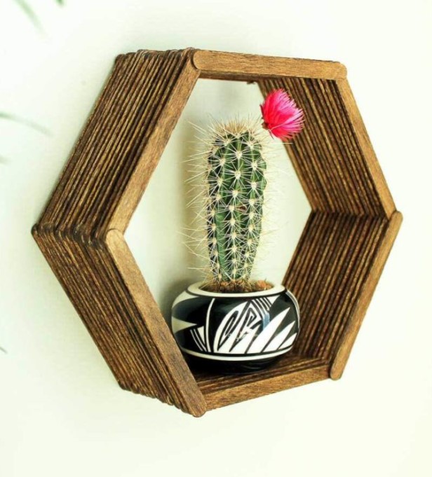 25 Best DIY Wall Decor Ideas to Personalize Your Blank Wall – DIY Wall Art Popsicle Stick Hexagon Shelf Part I DIY Wall Art Popsicle Stick Hexagon Shelf Part I