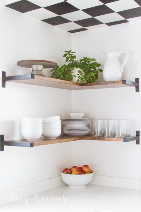 40 DIY Corner Shelves Ideas to Fix Your Awkward Corner – OPEN SHELVES IN THE KITCHEN OPEN SHELVES IN THE KITCHEN