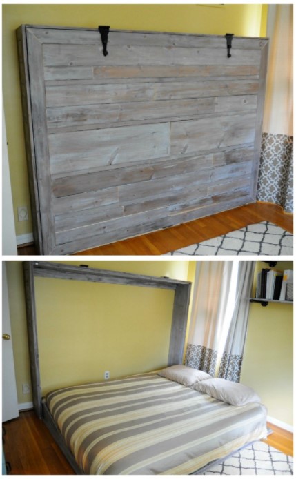 25 DIY Murphy Bed Design Ideas (with Free Plans) – Rustic Queen Sized Wall Bed 1 Rustic Queen Sized Wall Bed 1