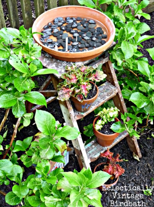25 DIY Birdbath Ideas to Create A Bird-Watching Heaven – Stepladder Birdbath Stepladder Birdbath