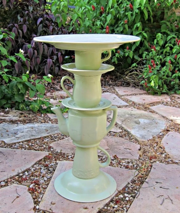 Tea Pot Bird Bath Garden Art