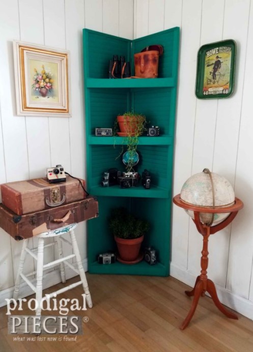 40 DIY Corner Shelves Ideas to Fix Your Awkward Corner – Upcycled Louver Door Corner Cabinet Upcycled Louver Door Corner Cabinet