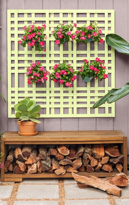 a Bench with Firewood Storage