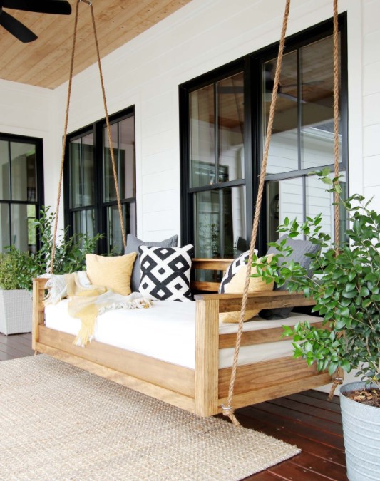 25 Best DIY Outdoor Furniture Ideas (with Free Plans) – a Porch Swing Bed Swing chair for patio furniture