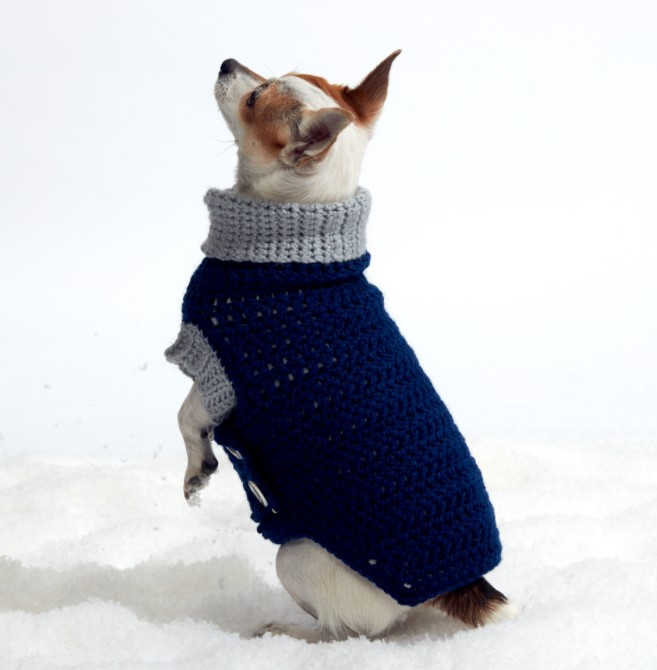 RED HEART COWL NECK CROCHET DOG COAT