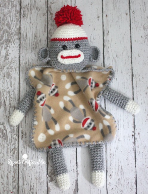 crochet sock monkey lovey blanket