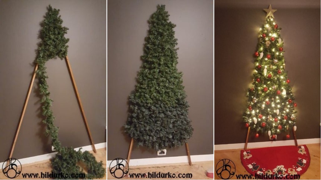 31 Best DIY Christmas Tree Ideas to Try This Year – DIY Flat Triangle Christmas Tree for Small Space DIY Flat Triangle Christmas Tree for Small Space